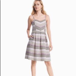 WHITE HOUSE BLACK MARKET Fit & Flare Black Purple Stripped Mini Dress w/ Pockets